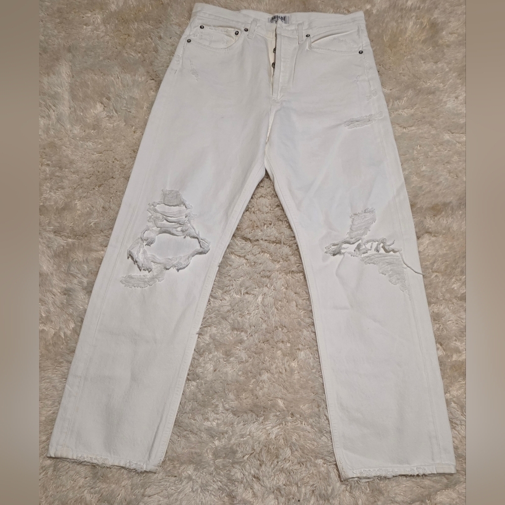 AGOLDE LOS ANGELES Premium Highrise Loose Fit  White Distressed Jeans Sz. 28X29